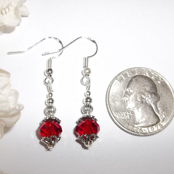 Beaded Red Dangle Earrings Handmade NWT Set 5183 - Picture 2 of 8
